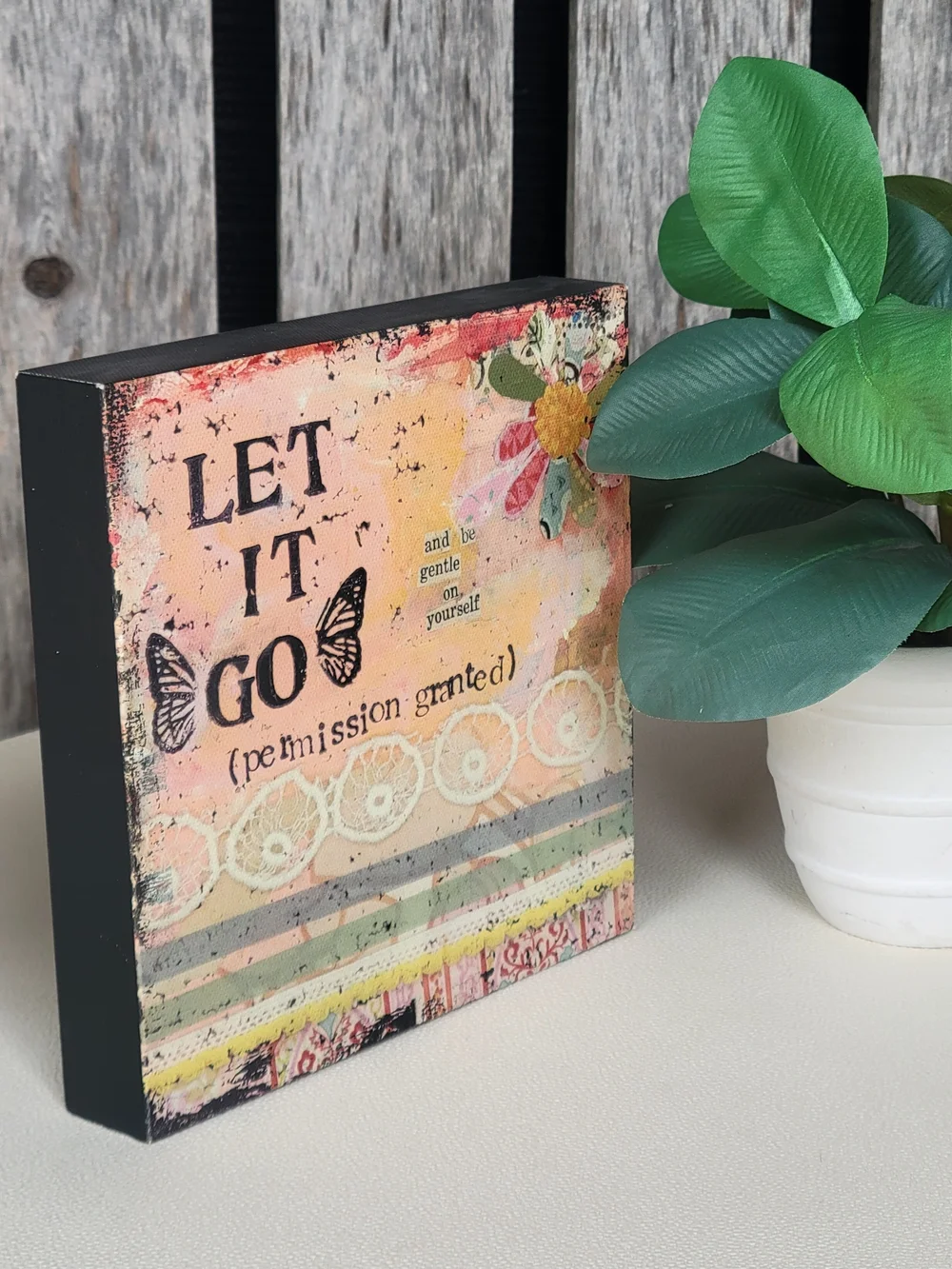 Let It Go Decorative Plaque -Demdaco Inspirational Home Art in Peach - Picture 2 of 6